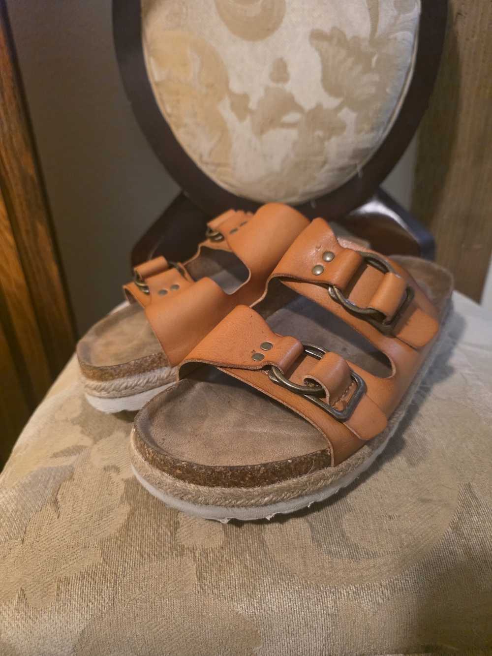 Time and Tru Tan Double-Buckle Slide Sandals